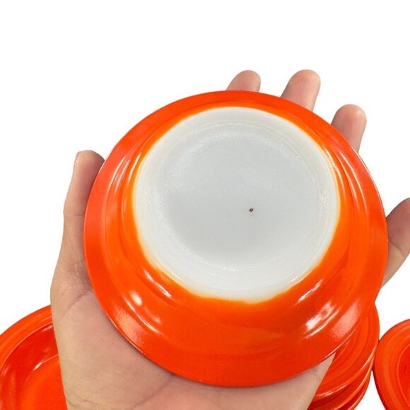 1960s Red Glass Dish Bowl Set 6 Kitchenware Painted Bowls Dishes Unmarked VTG - Picture 5 of 12